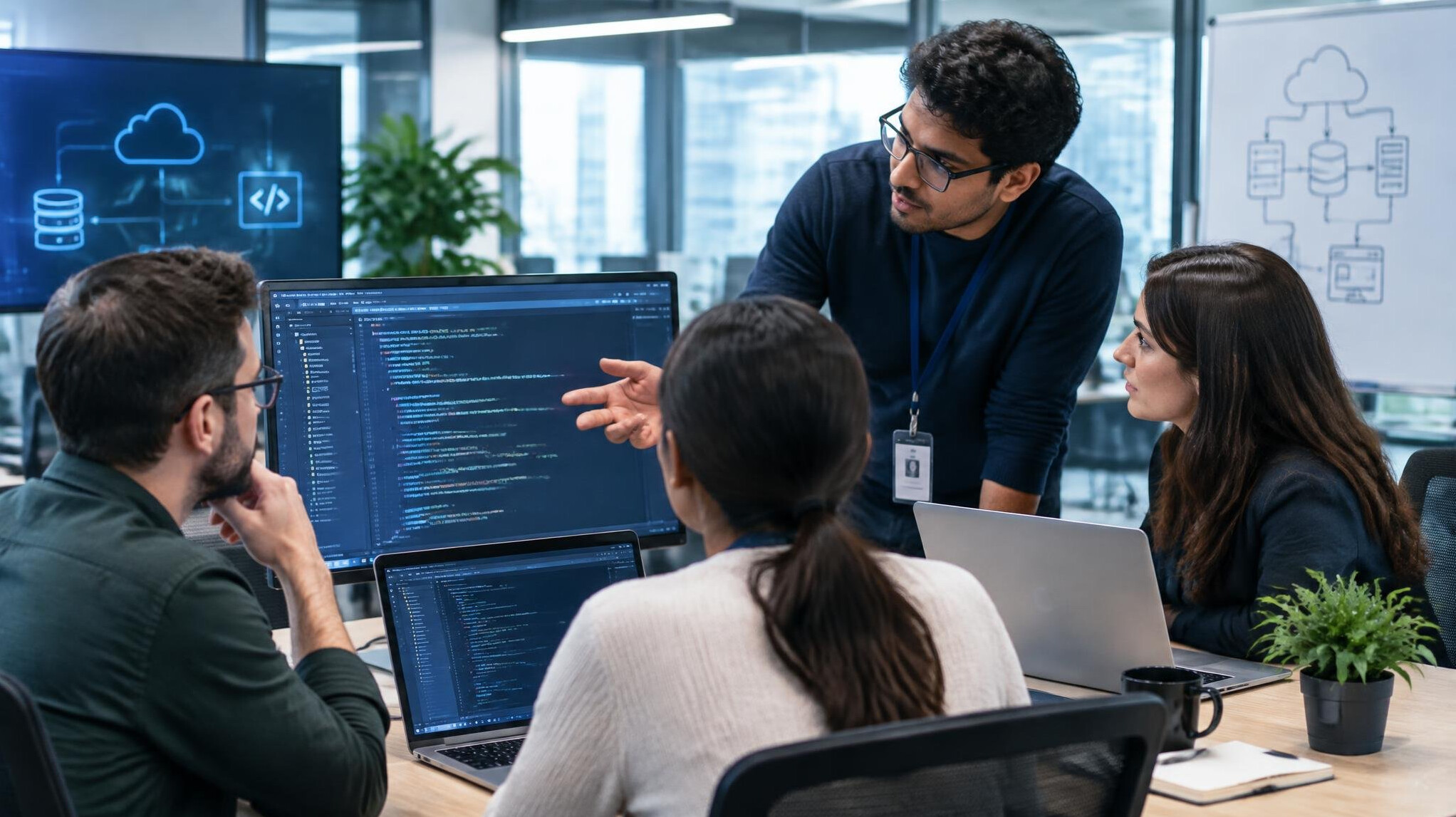 business it professionals discussing code