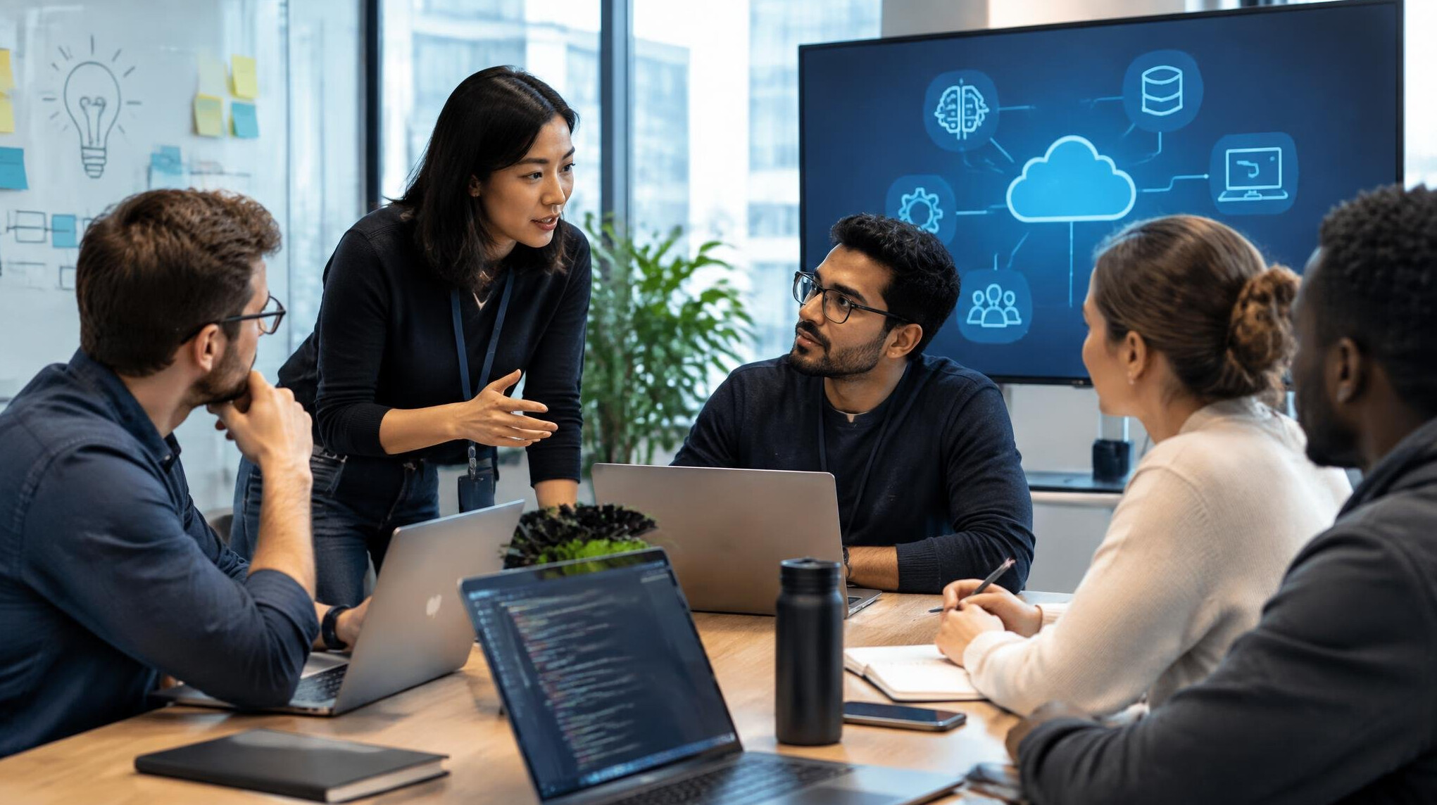 business team discussing tech